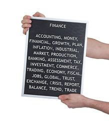 Image showing Finance concept in plastic letters on very old menu board