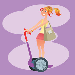 Image showing Girl tourist traveling on a scooter