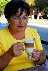 Image showing Mature woman coffee