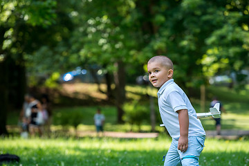 Image showing boy with airpane toy