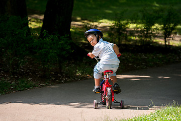 Image showing grandfather and child have fun  in park