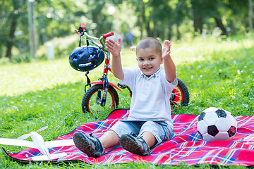 Image showing boy with airpane toy