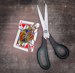 Image showing Concept of addiction, card with scissors