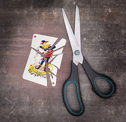 Image showing Concept of addiction, card with scissors