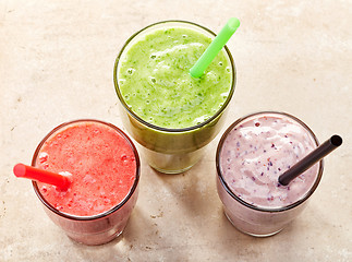 Image showing glasses of various smoothies