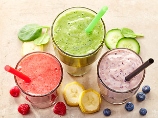 Image showing glasses of various smoothies