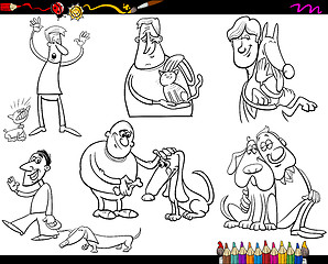 Image showing people with pets coloring page