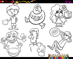 Image showing sweets and kids coloring page set