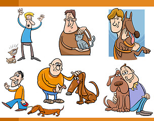Image showing people with pets cartoon set