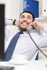 Image showing smiling businessman or student with computer