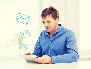 Image showing man working with tablet pc at home