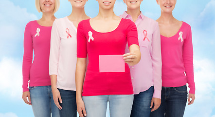 Image showing close up of women with cancer awareness ribbons