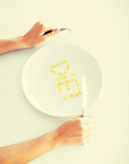 Image showing woman with plate and meds