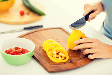 Image showing woman hands cutting vegetables
