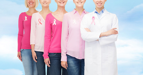 Image showing close up of women with cancer awareness ribbons