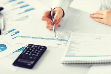 Image showing woman hand with calculator and papers