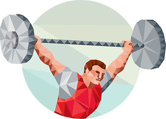 Image showing Weightlifter Lifting Barbell Circle Low Polygon