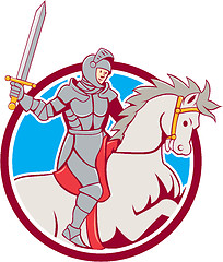 Image showing Knight Riding Horse Sword Circle Cartoon
