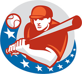 Image showing Baseball Player Batter Stars Circle Retro