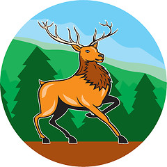 Image showing Red Stag Deer Side Marching Circle Cartoon