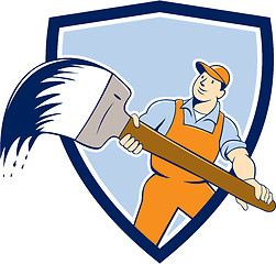 Image showing House Painter Giant Paintbrush Shield Cartoon