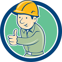 Image showing Builder Construction Worker Thumbs Up Circle Cartoon