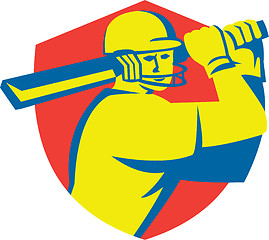 Image showing Cricket Player Batsman Batting Shield Retro