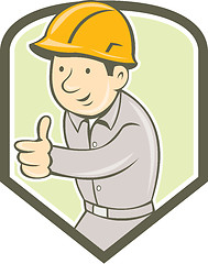 Image showing Builder Construction Worker Thumbs Up Shield Cartoon