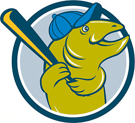 Image showing Trout Fish Baseball Batting Circle Cartoon
