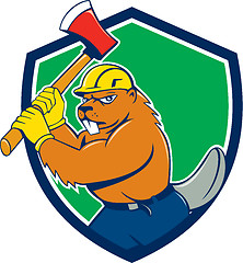 Image showing Beaver Lumberjack Wielding Ax Shield Cartoon