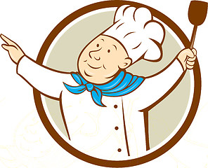 Image showing Chef Cook Arms Out Spatula Circle Cartoon 
