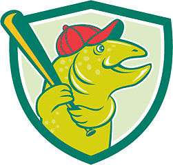 Image showing Trout Fish Baseball Batting Shield Cartoon