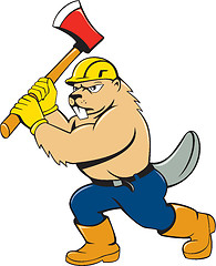 Image showing Beaver Lumberjack Wielding Ax Cartoon