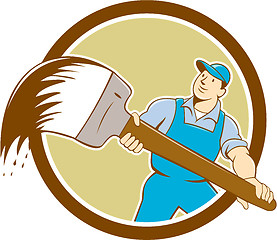 Image showing House Painter Giant Paintbrush Cartoon