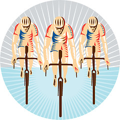 Image showing Cyclist Riding Bicycle Cycling Circle Woodcut