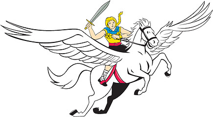 Image showing Valkyrie Amazon Warrior Flying Horse Cartoon