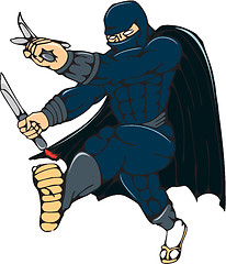 Image showing Ninja Masked Warrior Kicking Cartoon