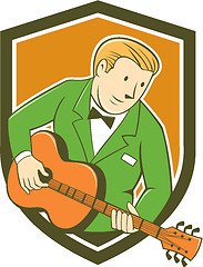 Image showing Musician Guitarist Playing Guitar Shield Cartoon