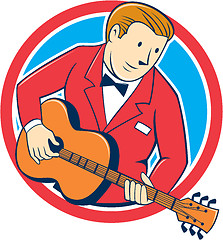 Image showing Musician Guitarist Playing Guitar Circle Cartoon