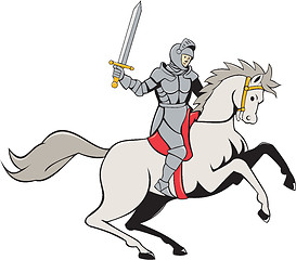 Image showing Knight Riding Horse Sword Cartoon