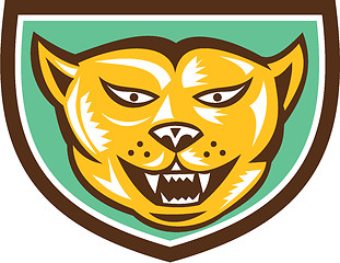 Image showing Puma Mountain Lion Head Shield Woodcut