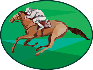 Image showing Jockey Horse Racing Oval Low Polygon