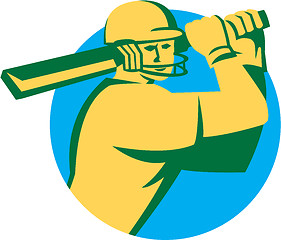 Image showing Cricket Player Batsman Batting Circle Retro