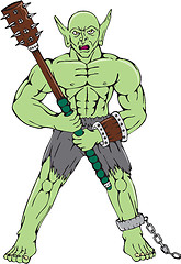 Image showing Orc Warrior Wielding Club Cartoon