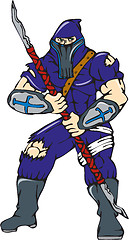 Image showing Ninja Masked Warrior Spear Cartoon