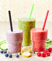 Image showing glasses of various smoothies