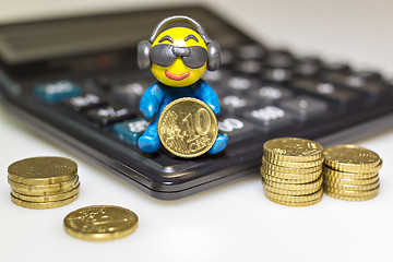 Image showing Funny plasticine man with euro coins