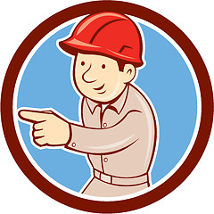 Image showing Builder Construction Worker Pointing Circle Cartoon