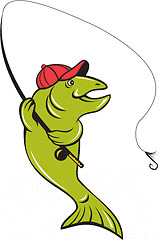 Image showing Trout Fly Fishing Rod Hook Cartoon