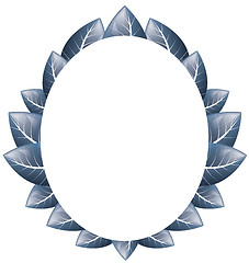 Image showing Vector. Oval frame of blue leaves on a white background